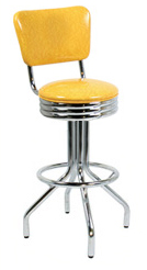 30 inch Revolving Single Foot Ring Barstool with Scalloped Ring Seat and Curved Back