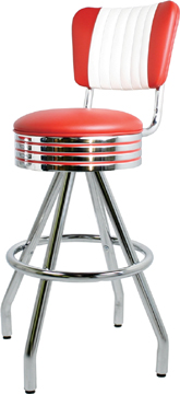 400-782RBMB - New Retro Dining 30" Revolving Single Foot Ring Stool with Malibu Back, Grooved Ring Seat and Pyramid Legs.