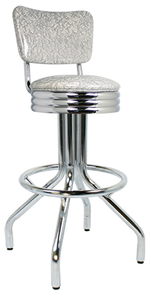 30 inch Revolving Single Foot Ring Barstool with Scalloped Ring Seat and Curved Back