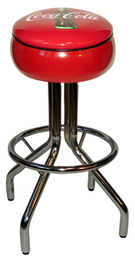 250-781CBB - New Retro Dining 24" or 30" Revolving Single Foot Ring  Spider Leg Barstool with Red Painted Bulged Seat Ring with Coke Bull's-Eye Silk Screen Seat
