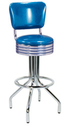 250-782RB - New Retro Dining 24" or 30" Revolving Single Foot Ring Barstool with Grooved Ring Seat and Back