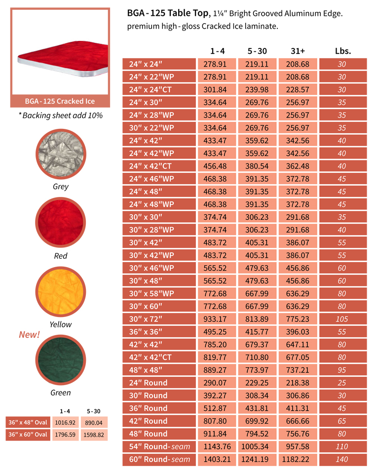 BGA-125 Cracked Ice Laminate Table Tops