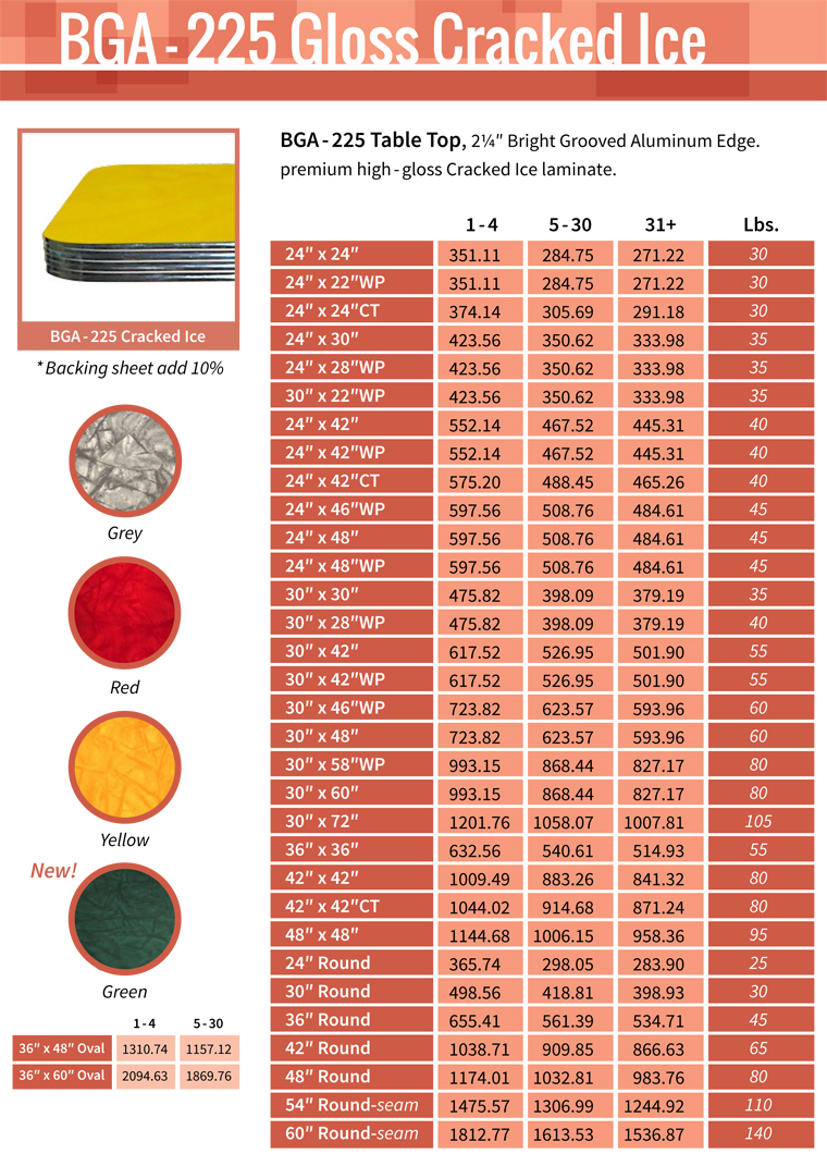 BGA-225 Cracked Ice Laminate Table Tops