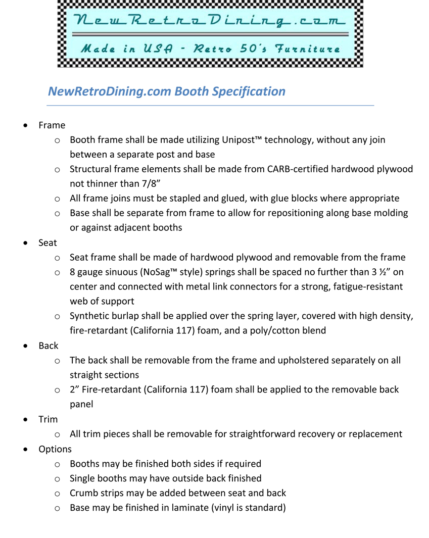 Bench Specification Details