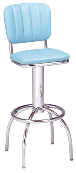 300-939CB - New Retro Dining 24" or 30" Revolving Single Foot Ring Stool with Channel Back and Arched Legs