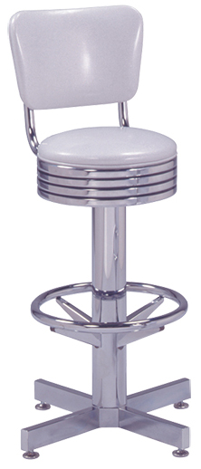 500-782RB - New Retro Dining 24" or 30" Single Foot Ring Stool with Grooved Ring Seat and Curved Back, 3-1/2" Column and Cross Feet Base.