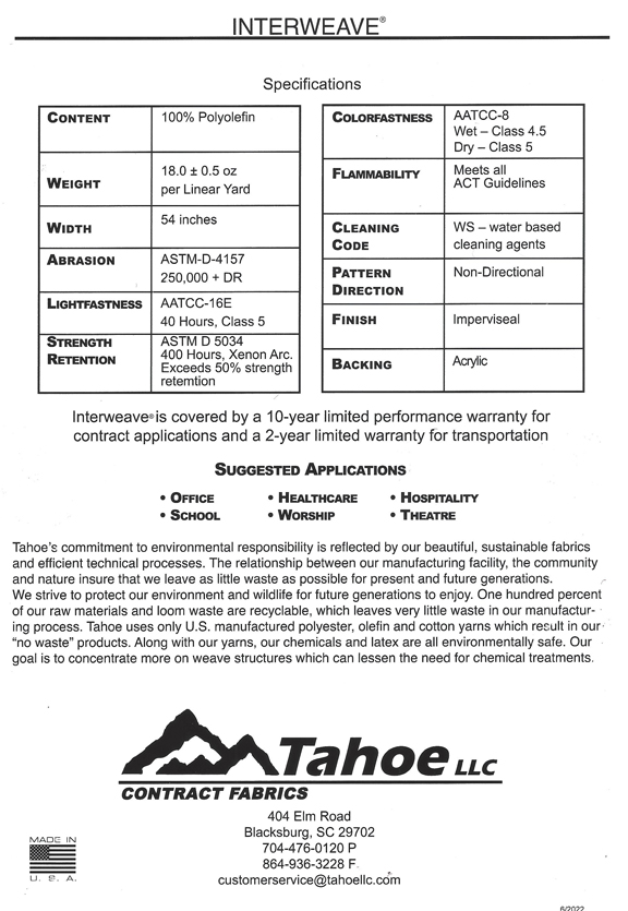 Tahoe Interveave Specs